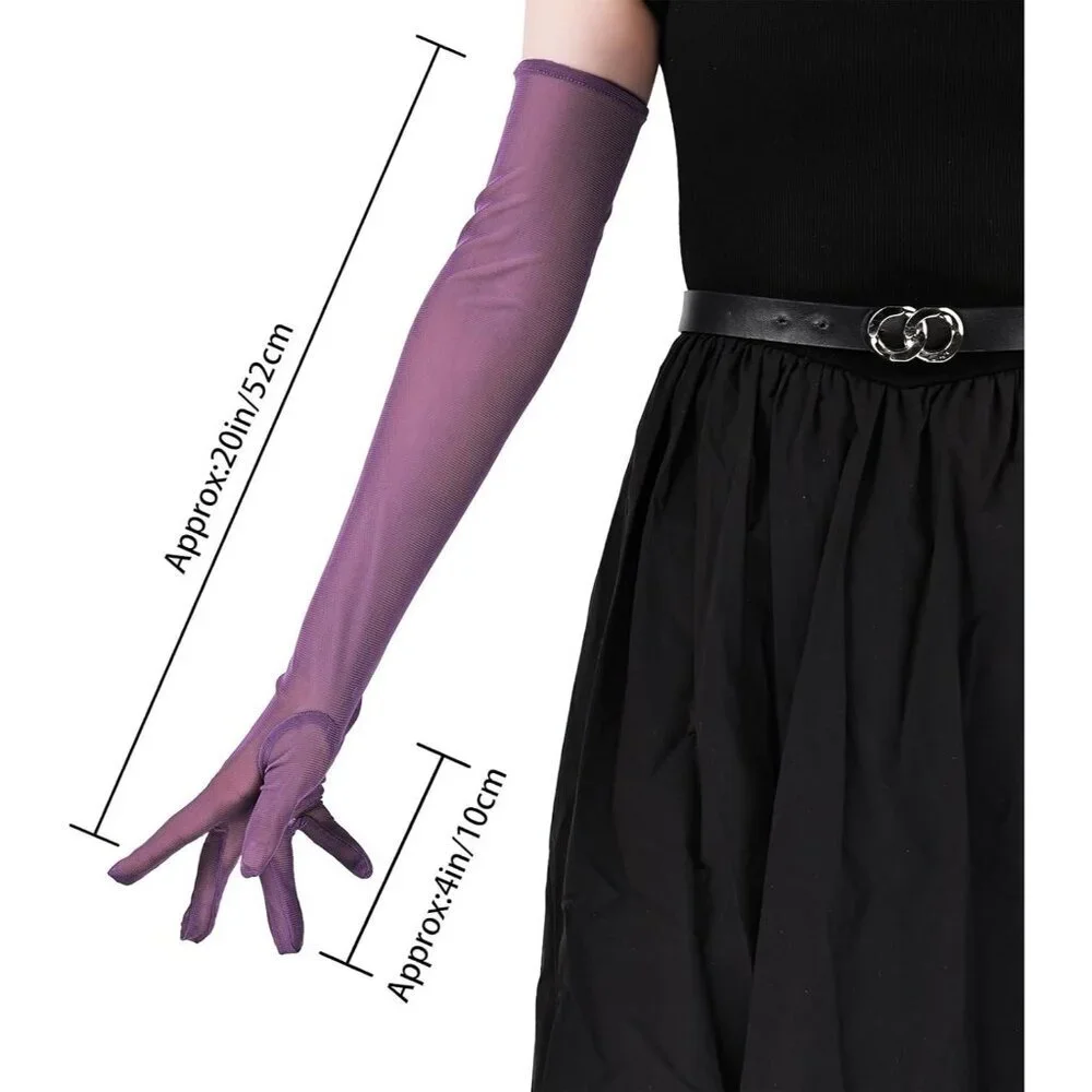 Women's Tulle Purple Long Satin Gloves Evening Elbow Length Party Costumes